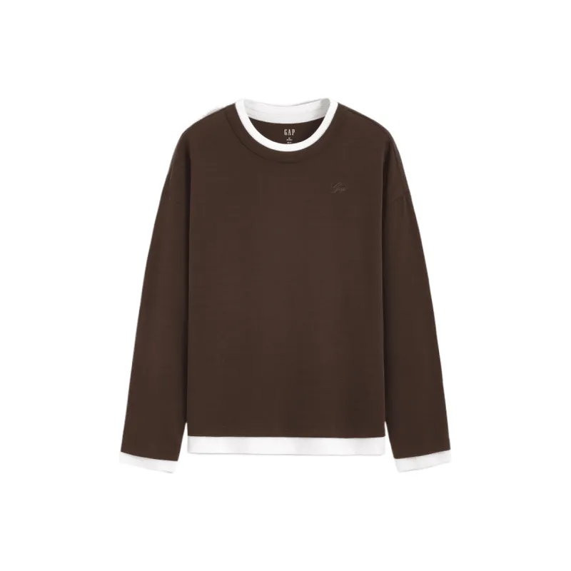 GAP Logo Double Layer Color Block Long Sleeved Minimalist Style Casual Top T Shirt Women's-0
