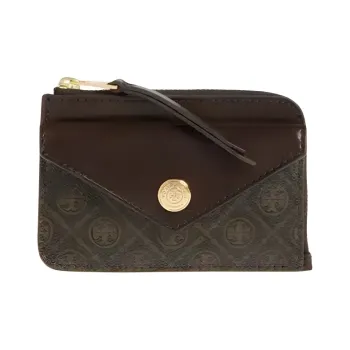 TORY BURCH T Monogram Coated Canvas Card Holder Unisex Brown
