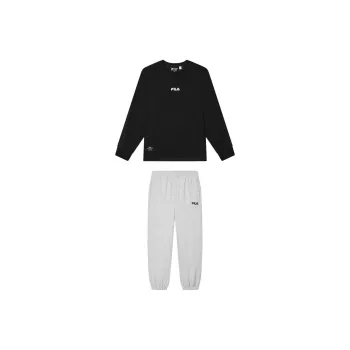 FILA Casual Sportswear Men Clothing Set Jet Black Top+Cloud Mist Heather Gray Pants