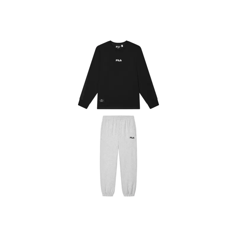 FILA Casual Sportswear Men Clothing Sets Jet Black Top+Cloud Mist Heather Gray Pants-0