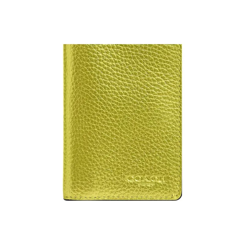 COACH Refined Pebbled Leather With Refined Calfskin Wallet Women's Black Antique Nickel Metal With Yellow Crystal-2