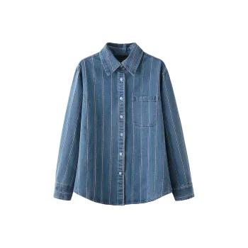 Love Elaine Shirt Women's Striped Denim Blue