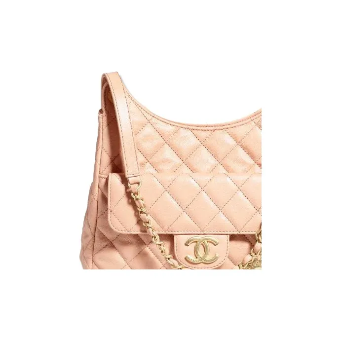 CHANEL HOBO Grain Calfskin Hobo Messenger Bag, Hippie Bag, Shoulder Bag, Crossbody Bag Medium Size Women's Light Pink-3
