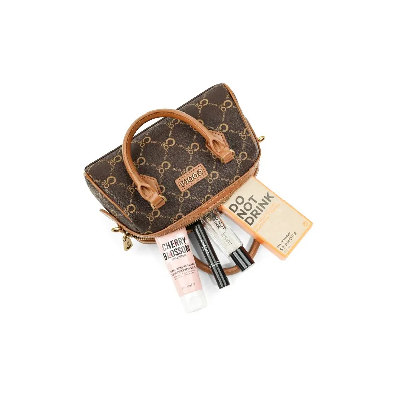 COOGI Synthetic Leather Boston Bag Handbag Large Size Women's Ecru/Coffee-4