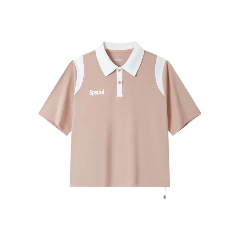 XTEP Polo Shirt Women's Vermilion Tube Pink/Pearl White-0