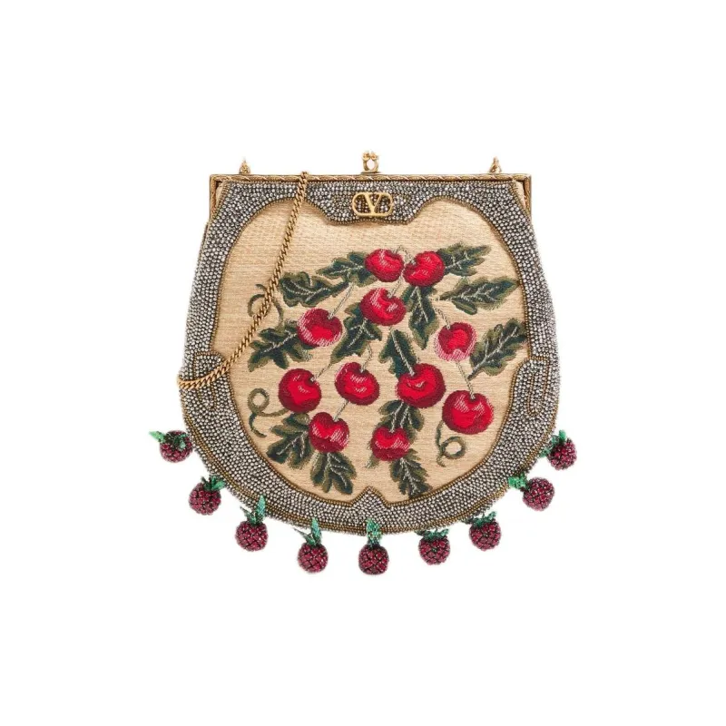 Valentino Raffia Clutch, Crossbody Bag, Shoulder Bag Women's Natural & Multicolor-0