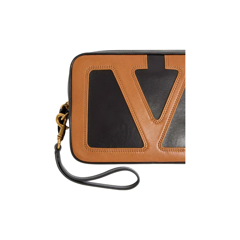 Valentino GARAVANI Nappa Leather Handbag Clutch Women's Brown & Black-5