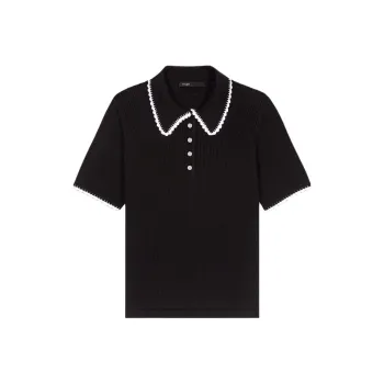 Maje Crochet-trim Knitted Polo Top