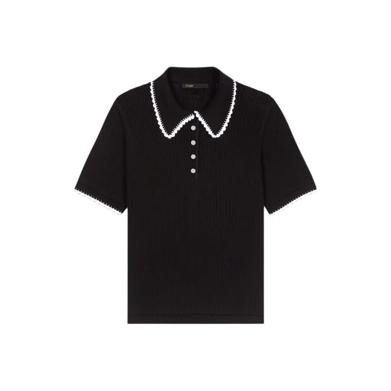 Maje Crochet trim Knitted Polo Top-0