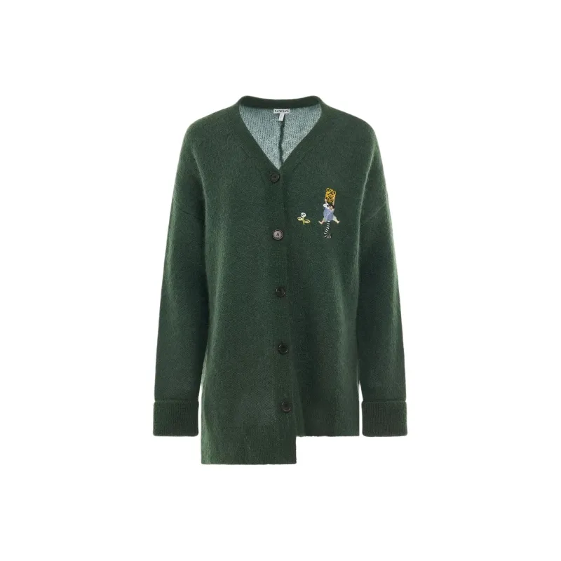 LOEWE Asymmetric Cardigan 'Dark Green'-0
