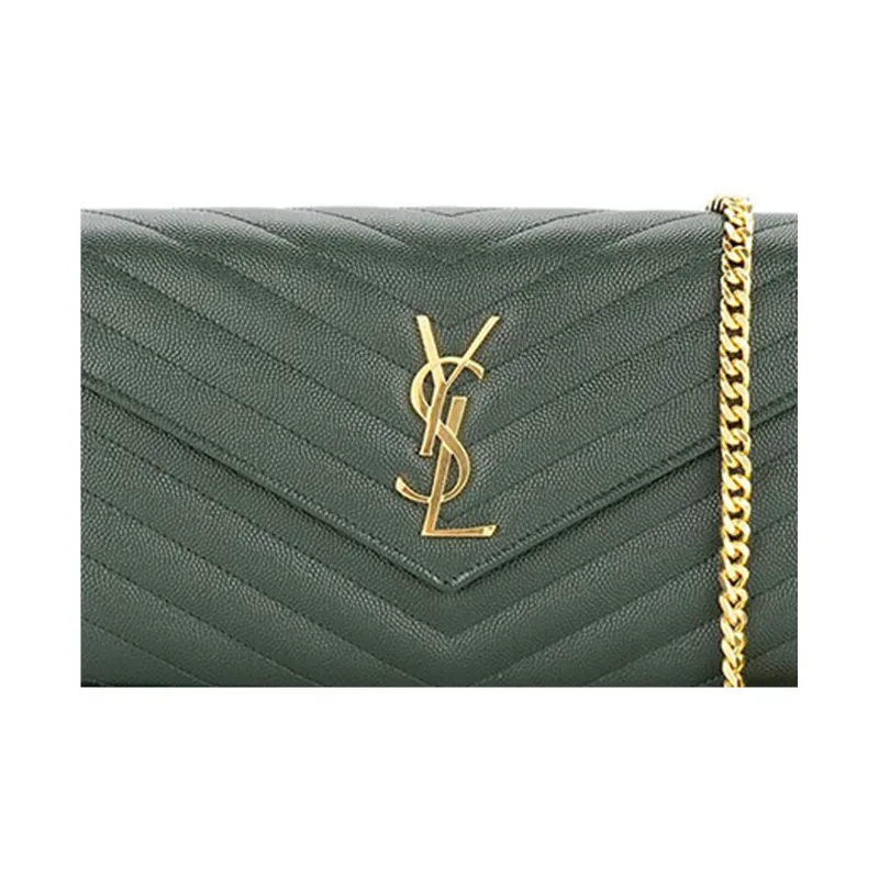 SAINT LAURENT Quilting Grain Embossed Cow Leather Chain Wallet, Shoulder Bag, Crossbody Bag Women's Jasper-3