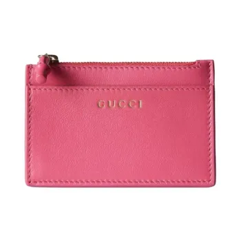 GUCCI Smooth Leather Card Holder Mini Women's Dark Pink