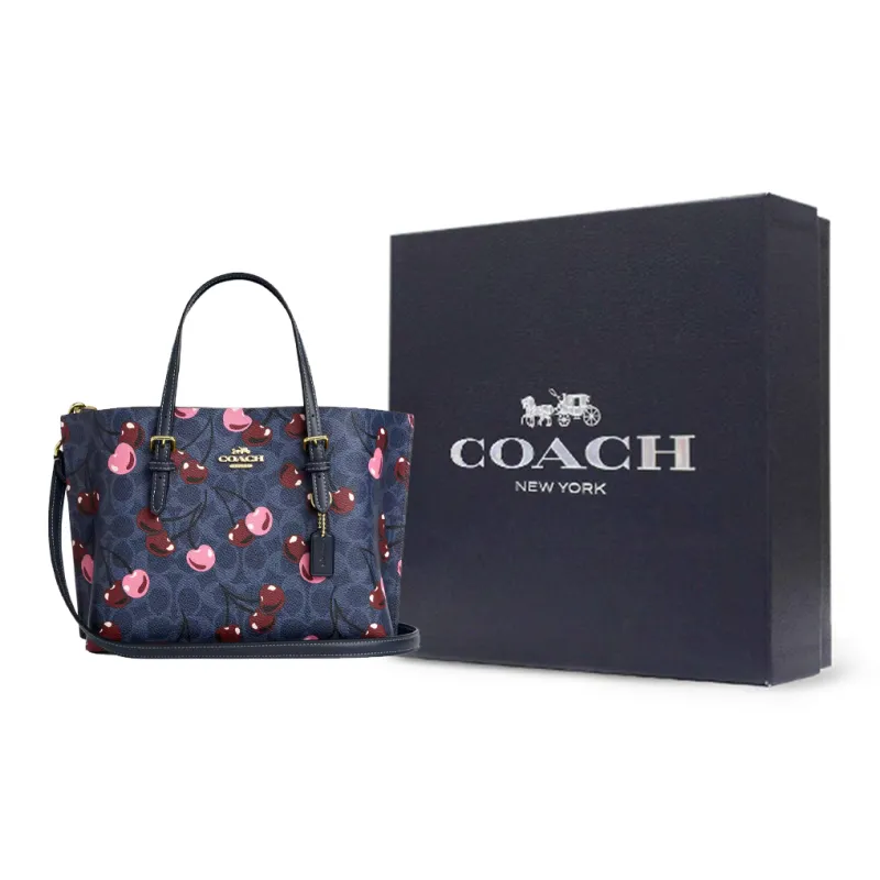 COACH Mollie Coated Canvas Tote Bag, Shopping Bag, Shoulder Bag, Handbag Medium Size Women's Gold With Denim Multicolor-8