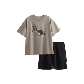 Same Language Pajama Set Women's Apricot Gray Damp Feather Black