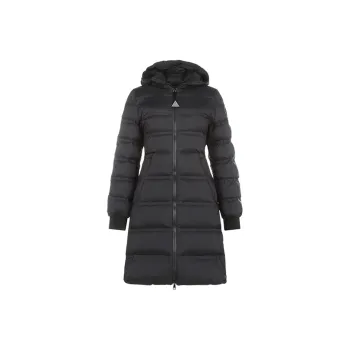 Moncler Solid Color Hooded Long Down Jacket Women's Black