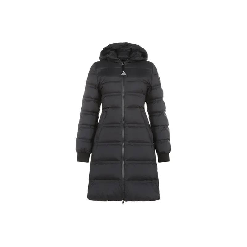 Moncler Solid Color Hooded Long Down Jacket Women's Black-0