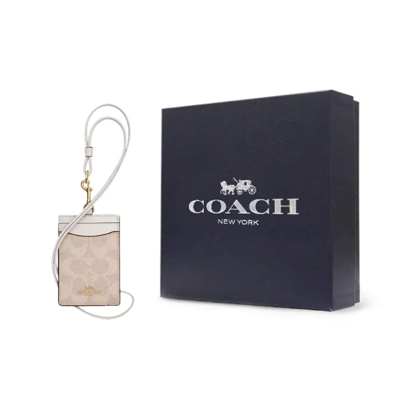 COACH PVC With Skin Card Holder Mini Women's Milk Tea & White-5