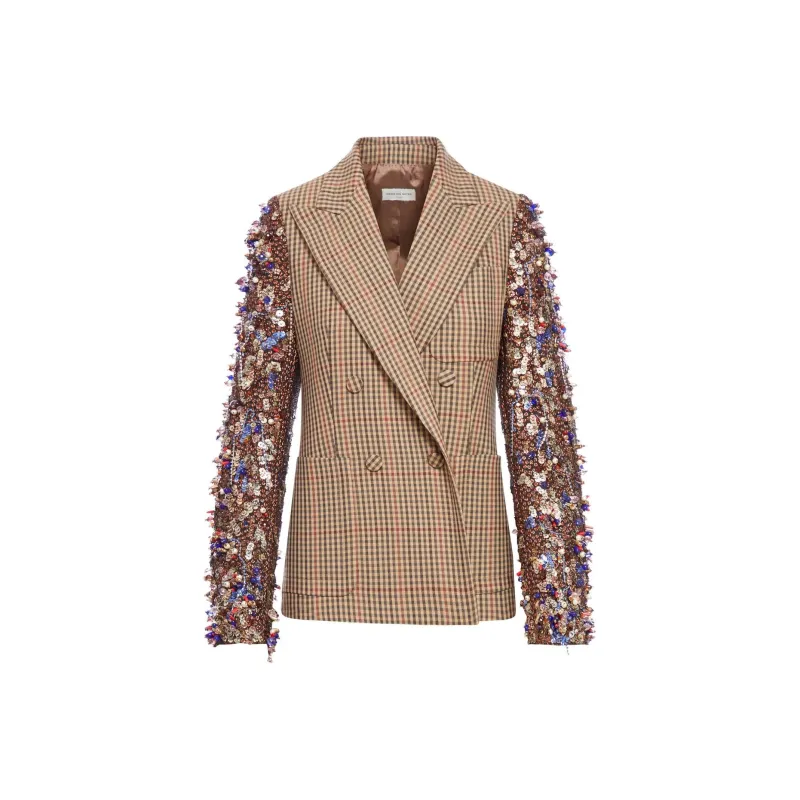 DRIES VAN NOTEN Checked Embroidered Blazer Rust-0