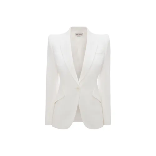 Alexander McQueen Peak Shoulder Leaf Crepe Jacket In Light Ivory Jackets & Coats Women's Light Ivory
