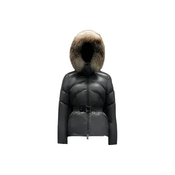 Moncler Solid Color Hooded Down Jacket Women's Dark Gray