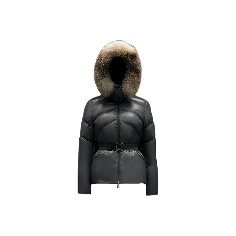 Moncler Solid Color Hooded Down Jacket Women's Dark Gray-0