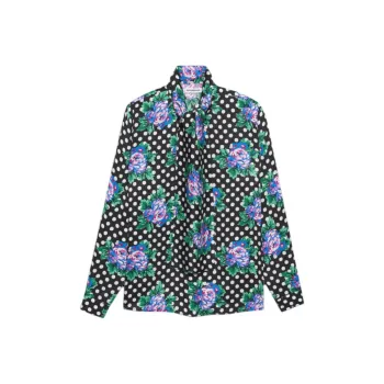 Balenciaga Floral Polka Dot Scarf Blouse 'Black'