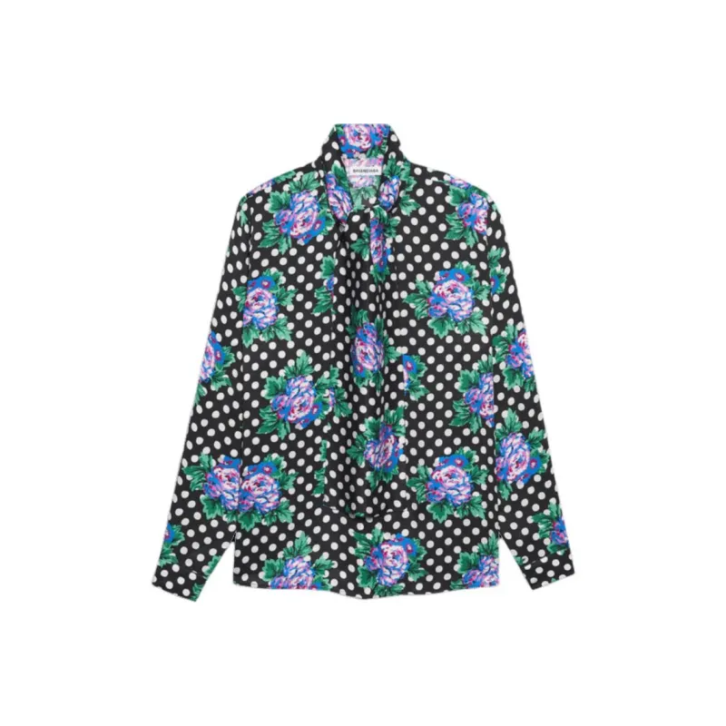 Balenciaga Floral Polka Dot Scarf Blouse 'Black'-0