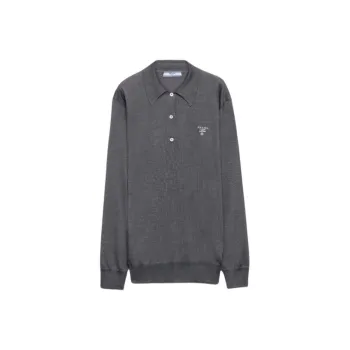 PRADA Logo intarsia Silk Polo Shirt