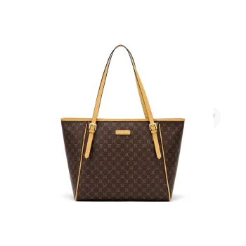 MashaLanti PVC Tote Bag, Shopping Bag, Shoulder Bag, Handbag Large Size Women's Dark Brown & Apricot/Light Coffee