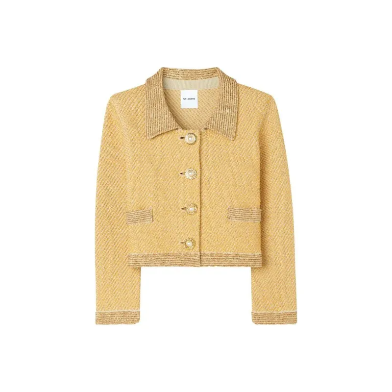 St. John Sequinned Twill Cropped Jacket-0