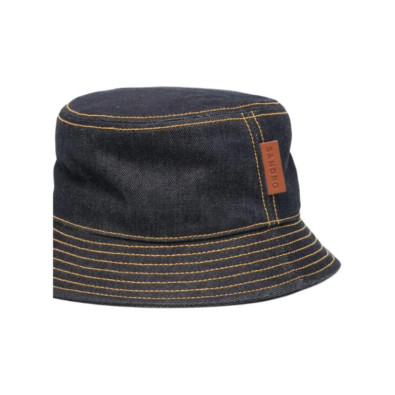 Sandro Cotton, Cow Leather Bucket Hats Unisex Blue-1