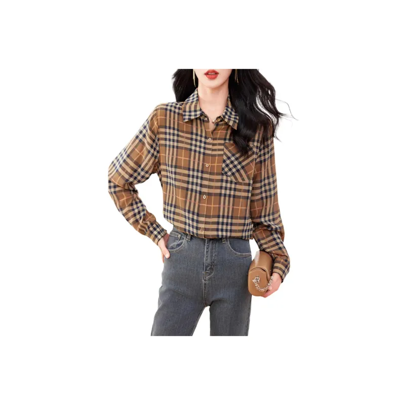 Yi Mengyuan Shirt Women's Brown Plaid-0