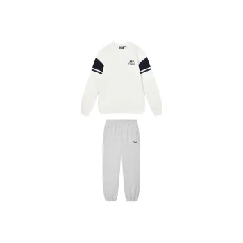 FILA Casual Sportswear Men Clothing Sets Fresh Milk White Top+Cloud Mist Heather Gray Pants