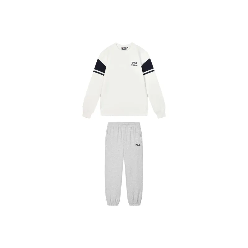 FILA Casual Sportswear Men Clothing Set Bright White Top+Cloud Mist Heather Gray Pants-0