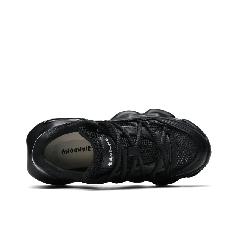 JIANDONG Cushioning, Slip Resistant, Abrasion Resistant, Waterproof, And Breathable Low Top Chunky Sneakers Men's Black-3