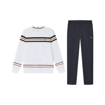 FILA Casual Sportswear Men Clothing Set Standard White Top+Legend Blue Pants