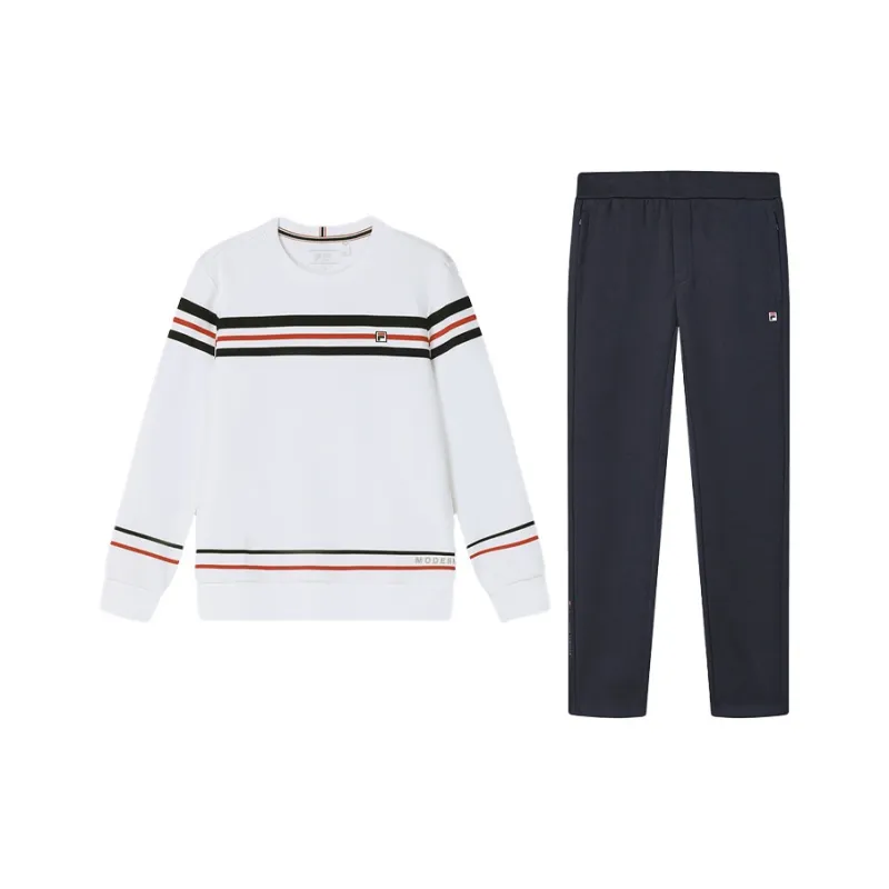 FILA Casual Sportswear Men Clothing Set Standard White Top+Legend Blue Pants-0