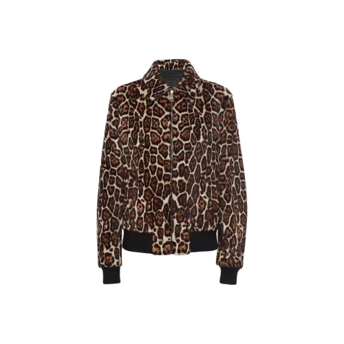 PRADA Printed Shearling Bomber Jacket Jackets & Coats Women's Dark Brown