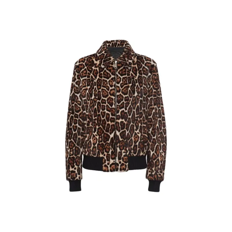 PRADA Printed Shearling Bomber Jacket Jackets & Coats Women's Dark Brown-0