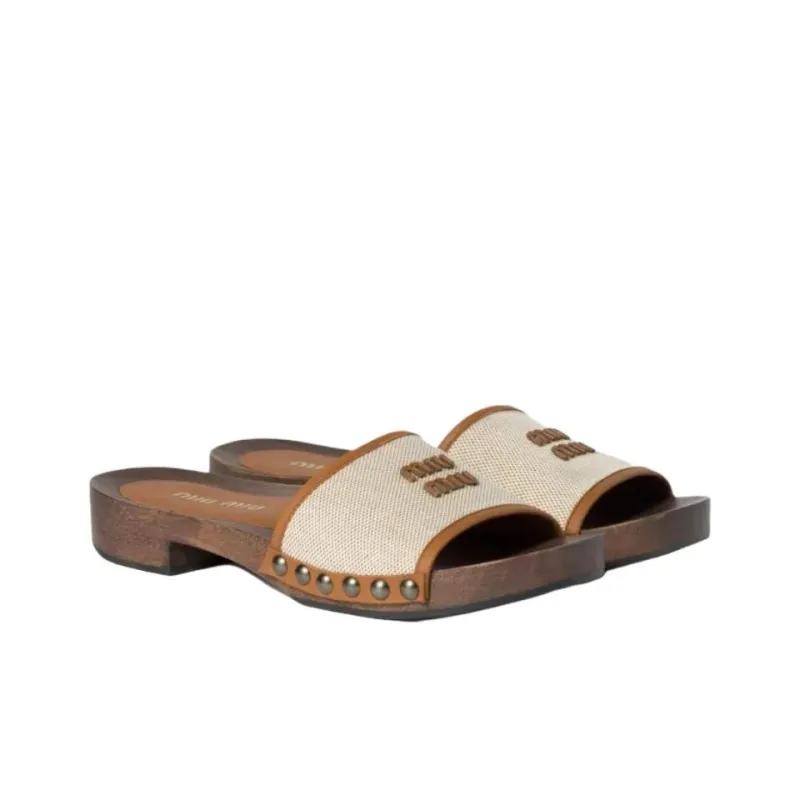 MIU MIU Slide Slippers Women's Brown-1