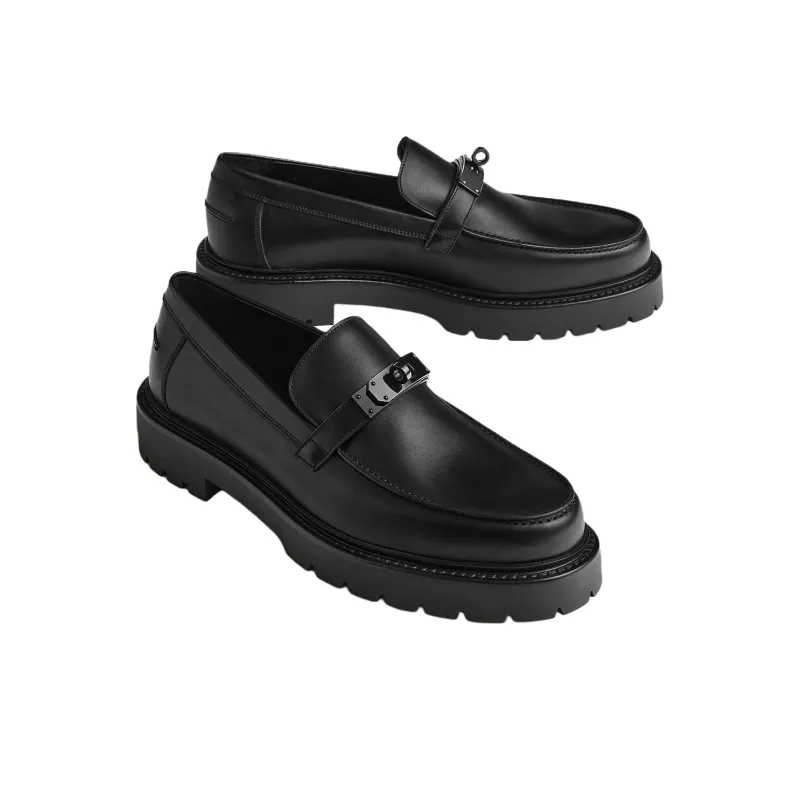 HERMES Icone Loafers 3cm Men's Black-2