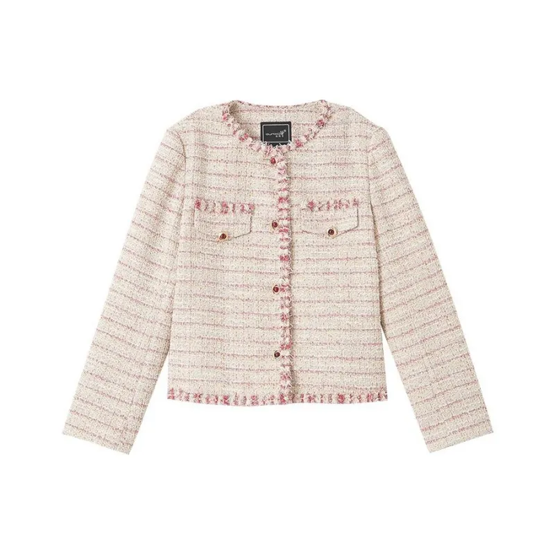 OUNIXUE Jackets Coats Women's Pink White Stripes-0