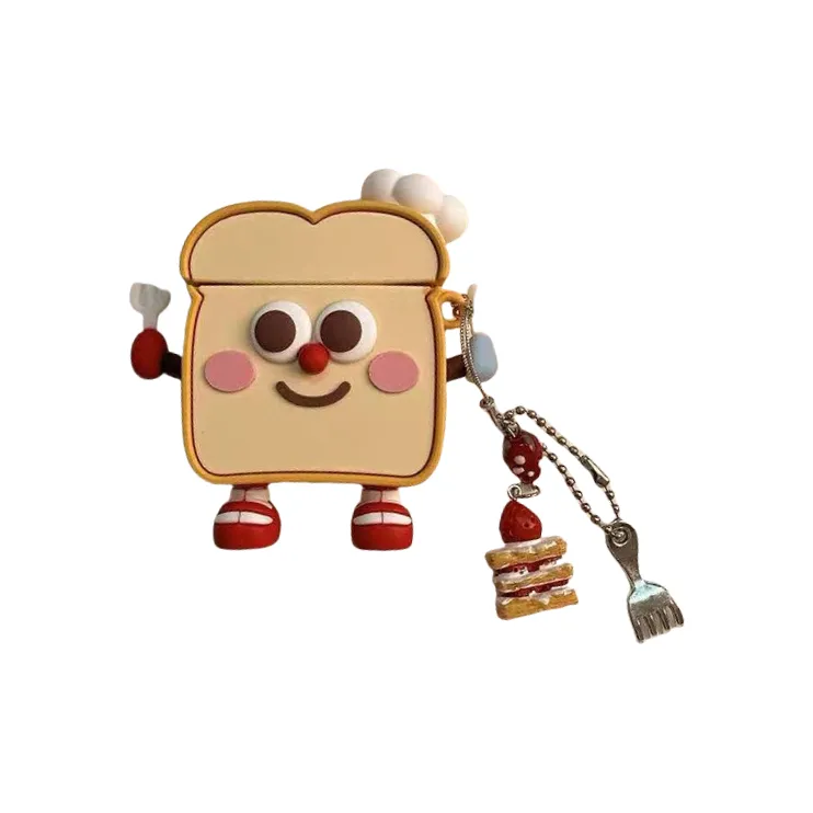 Beams Compatibility Airpods4/3/Pro/Pro2 Silicone Cute 3D Effect Toast Puffy Apple Headphone Cases-3
