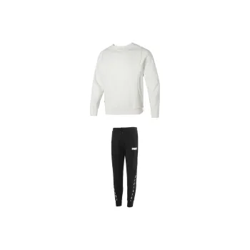 PUMA Casual Sportswear Men Clothing Set White Sweatshirt+Black Pants