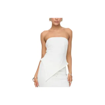 PRINCESS POLLY BIRDIE ASYMMETRIC LINEN BLEND TOP Strapless Top Women's WHITE/White