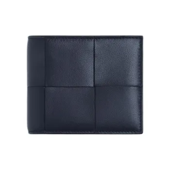 Bottega Veneta CASSETTE Cow Leather Wallet Trumpets Men's Space Blue & Sapele Red