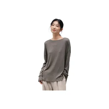 WHITEALLUSION Drop Shoulder Sleeve T Shirt Women's Gray
