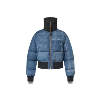 LOUIS VUITTON Denim Print Cropped Puffer Jacket
