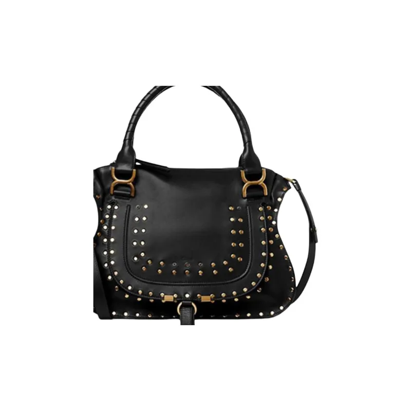 Chloe Marcie Smooth Calf Leather Shoulder Bag Crossbody Bag Handbag Medium Size Women's Black-2