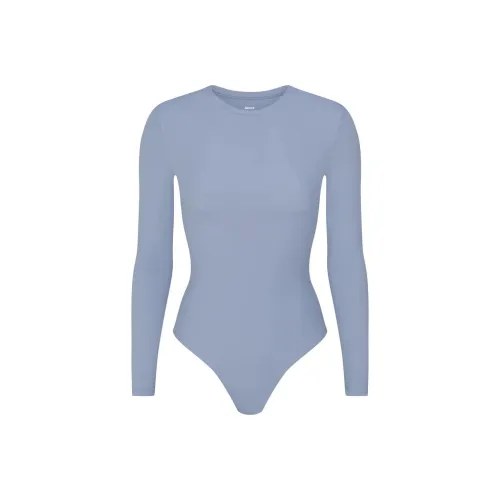 SKIMS LONG SLEEVE CREW NECK BODYSUIT Bodysuits Women's Blue Gray
